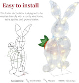Outdoor Easter Bunny Yard Decorations, Lighted Metal Bunny Decor Set of 2, 30 Inch, Plug-in Pre-Lit LEDs for Lawn Garden Front Porch
