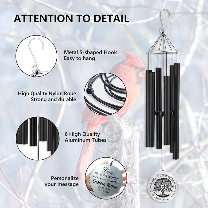 ASTARIN Personalized 30" Bereavement Wind Chimes for Outside, Memorial Gift in Remembrance of a Loved One, Sympathy Gift for Loss of Mother Father Husband, Garden Patio Decor