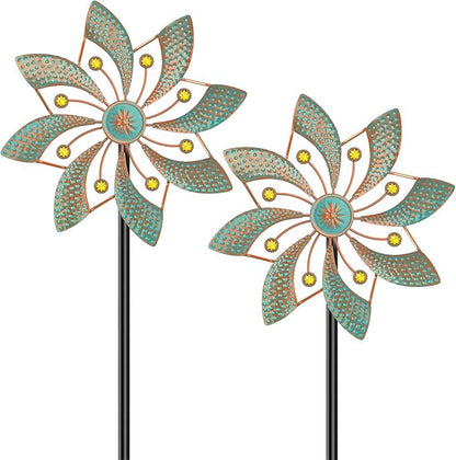 Wind Sculpture for Outside Standing Vintage Wind Spinner Yard Art Decorations Metal Windmill for Outdoor Patio Lawn Garden Decor (2pcs-Green)