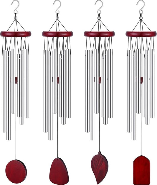 Tatuo 4 Pcs Memorial Wind Chimes 28 Inch Wooden Sympathy Wind Chimes DIY Sympathy Gift for Father's Day Loss of Loved One Bereavement with 6 Aluminum Tube for Indoor Outdoor (Silver,Simple Style)