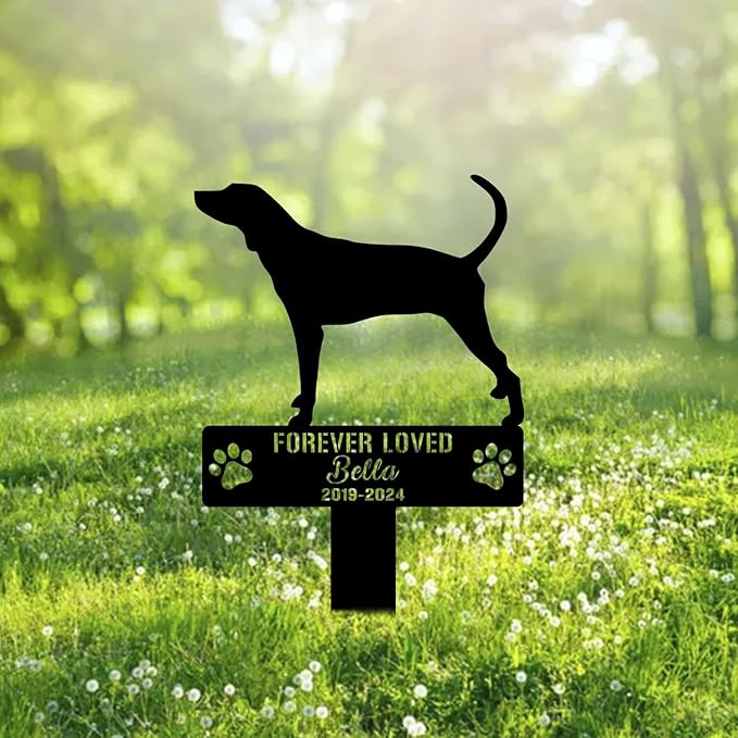 Custom Plott Hound Dog Metal Memorial Garden Stake Personalized Pet Grave Marker Name Sign Remembrance Stake Decor Sympathy Dog Loss,Outdoor Statues for Yard Garden Lawn Patio Pathway Grave.