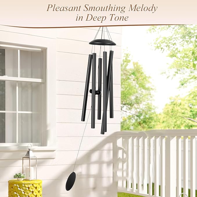 Wind Chimes for Outside, 32-Inch Simple Metal Wind Chimes Deep Tone, with 6 Thick Aluminum Tubes 0.05 in Wall Thickess – Ideal Gift for Mom or Grandma, Perfect for Backyard Decoration (Black)