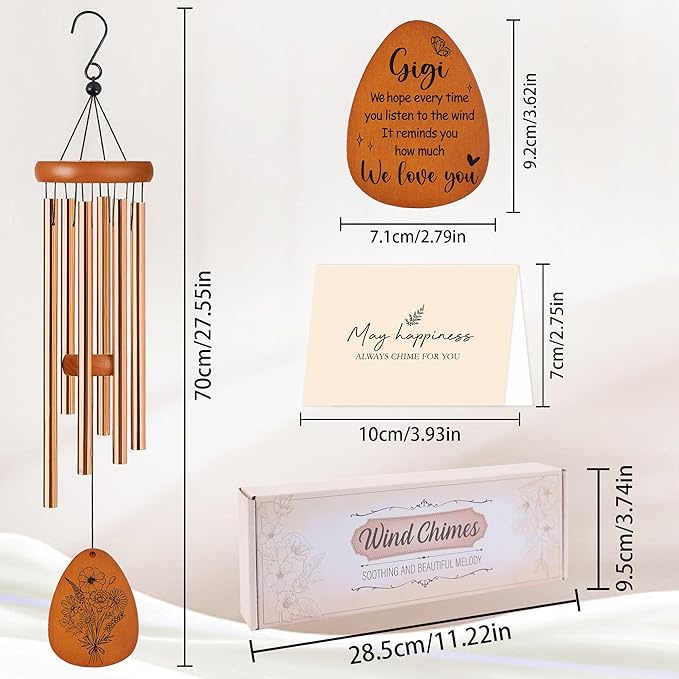 Mothers Day Gigi Gifts, Gigi Wind Chimes for Outside, Heartfelt Love Quote Floral Design Windchime for Home Garden Patio Yard Decor