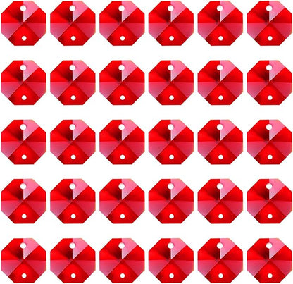 PATIKIL K9 Crystal Octagon Beads 2 Holes Pendants, 60 Pack 14mm Chandelier Prisms Parts Ornaments Hanging Beads for DIY Arts Crafts Decoration, Red