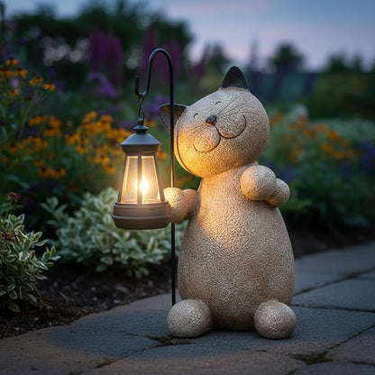 Braxio Solar Cat Garden Statue Decor - Standing Kitten Holding Lantern Weatherproof Resin Sculpture for Patio Yard Lawn Pathway Garden Gifts for Mom Grandma 9 x 5.5 x 11.6 Inch