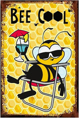Funny Bee Metal Sign, Metal Country Rustic Tin Sign, Bee Cool, Yard Sign Garage Farm Outside Garden Wall Decor Sign Plaque Outdoor for Home Fence 8 X 12 Inch