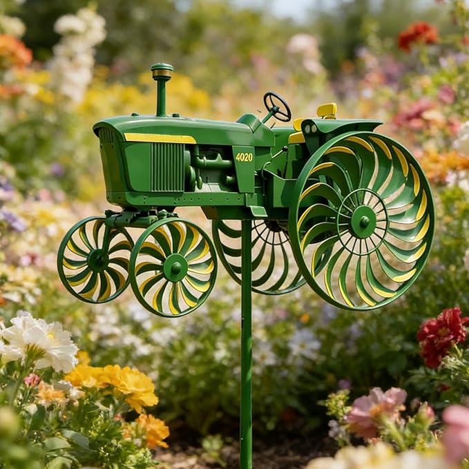 Wind Spinners Outdoor, Metal Tractor Wind Spinner with Rotating Wheel, Dynamic Winds Sculptures, Metal Windmill Stake, Yard Art for Garden Patio Lawn Decor, 11x5.5 Inches