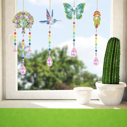Thyle 9 Pcs Diamonds Painting Suncatcher Kit Wind Chimes DIY Diamond Kits Diamond Art Sun Catchers for Adults DIY Crafts Garden Home Decor Crystal Hanging Ornaments, 9 Styles