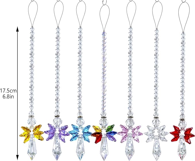 7pcs Rainbow Guardian Angel Suncatcher for Home/Car Decoration & Porch Decor & Hangings Crystal Glass Ornament for Mom Women