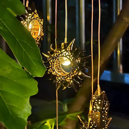 Solar Wind Chimes for Outside Lights Sun Moon Star Outdoor Hanging Decor Warm Lights Prefert Gifts for Mom Wife Outdoor Windchimes for Garden Yard Patio Christmas Birthday Mothers Day