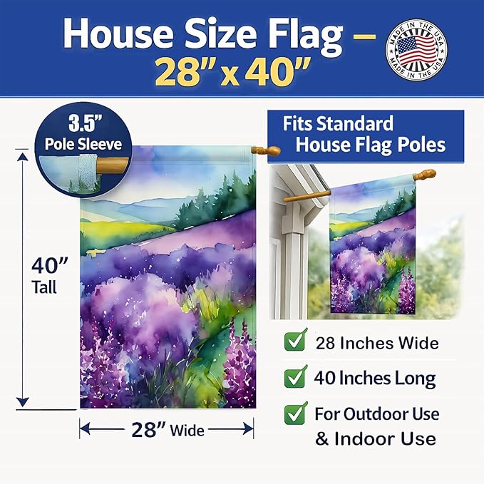 Caroline's Treasures New Hampshire Purple Lilac in Watercolor House Flag Large Porch Sleeve Pole Decorative Outside Yard Banner Artwork Wall Hanging, Polyester, House Size, Multicolor