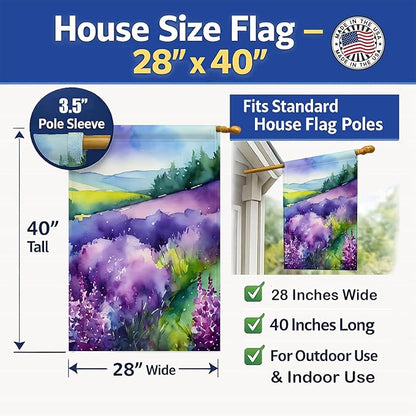 Caroline's Treasures New Hampshire Purple Lilac in Watercolor House Flag Large Porch Sleeve Pole Decorative Outside Yard Banner Artwork Wall Hanging, Polyester, House Size, Multicolor