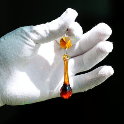 12pcs Raindrop Crystal Chandelier Parts, 53mm Hanging Crystals Glass Beads for Window, Curtain Decoration (Amber)