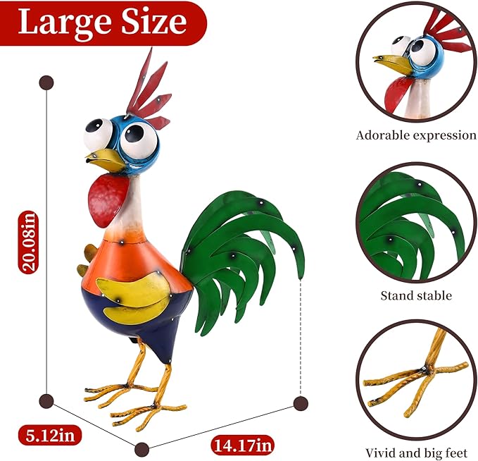 Ratuor Large Metal Rooster Decor Garden Statue Chicken Yard Art Kitchen Outdoor Decoration Gifts for Women Mom