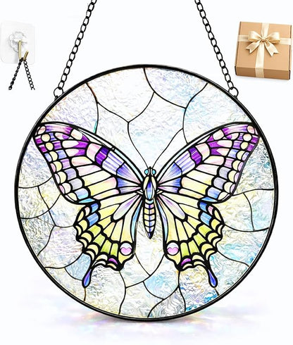 Butterfly Suncatcher Window Hanging, 7.8" Stained Glass Butterfly Decor, Meaningful Gift for Family, Friends and Loved Ones, Elegant Window Decor for Living Room, Sunroom, Office and Garden