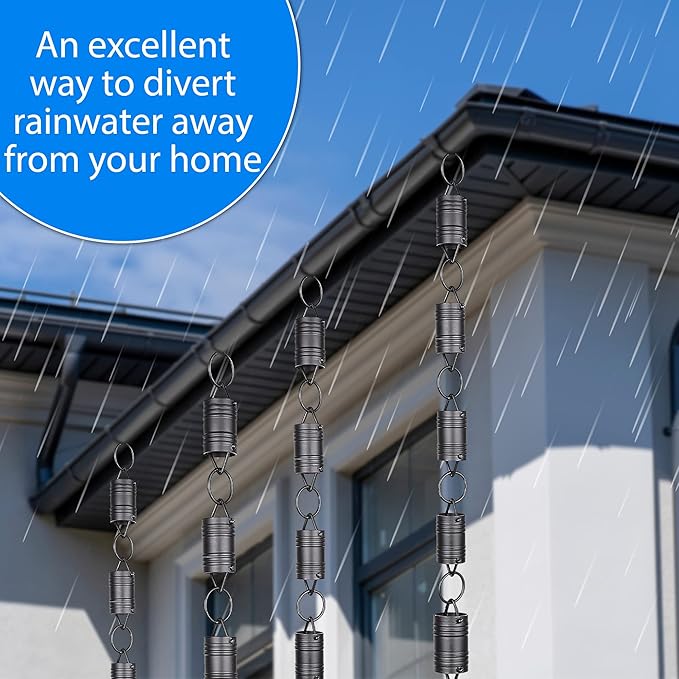 RainChains Pacific Six Spheres Rain Chain 8.5ft Black Aluminum Rain Chains for Outside Modern Decorative Gutter Chain.