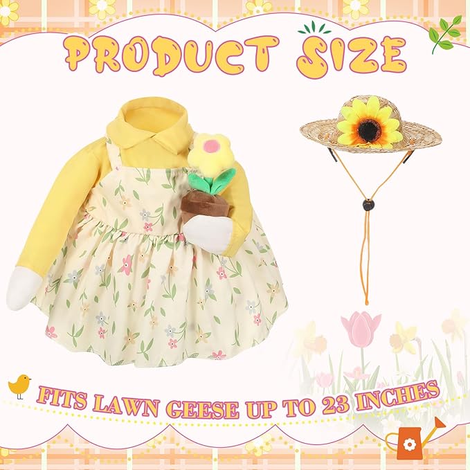 FuWeave Spring Goose Outfit Sunflower Porch Goose Clothes for 23" Large Statue Outdoor Patio Yard Lawn Art Decoration