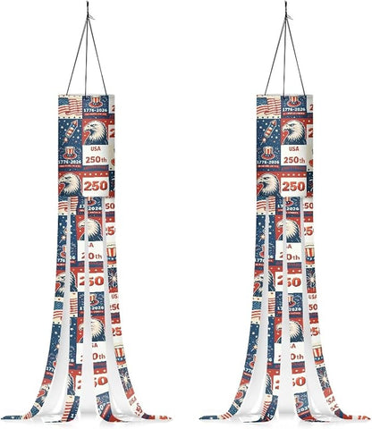 Jeiento Celebrate America's 250 Years Anniversary Windsock Flag 2 Pack,40Inch American Flag Windsock Flag Holiday Party Decoration Hanging Wind Socks for Farmhouse Yard Window Holiday Party Supplies