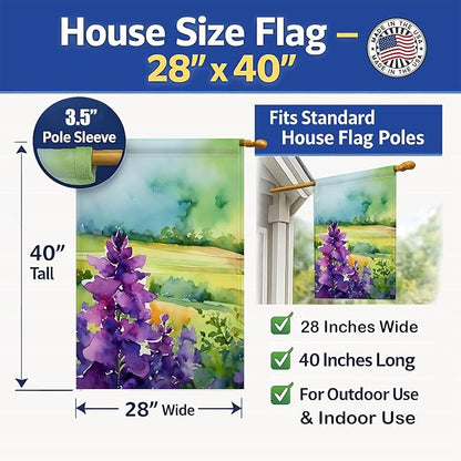 Caroline's Treasures New Jersey Violet in Watercolor House Flag Large Porch Sleeve Pole Decorative Outside Yard Banner Artwork Wall Hanging, Polyester, House Size, Multicolor