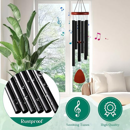 Leinuosen Wind Chimes for Outside Wind Chimes Outdoors Deep Tones 28" with 6 Aluminum Tubes Memorial Sympathy Windchime for Valentine Tree Decor Garden Courtyard Mom Loved One Gifts(Classic,Black)
