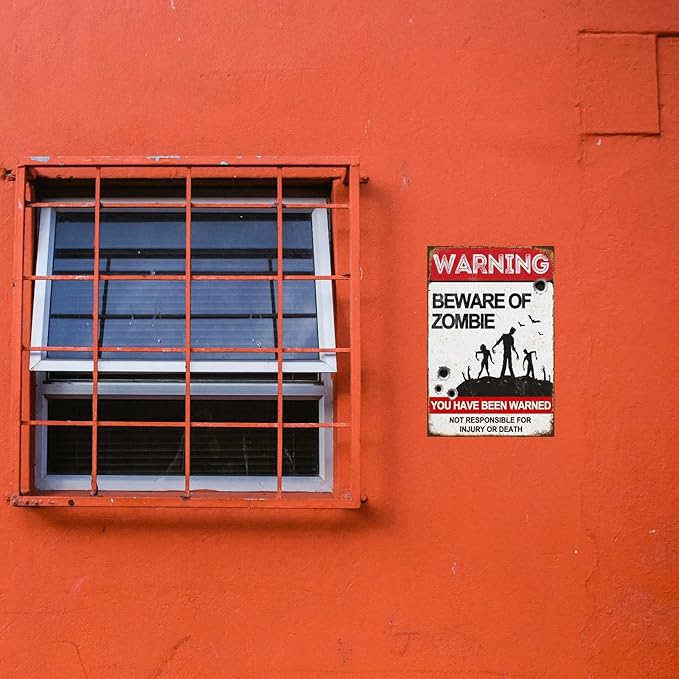 Funny Dark Humor Beware Warning Sign, No Soliciting Wall Decor, Beware of Zombie, Yard Garden Plaque Outdoor for Home Fence 8 X 12 Inches