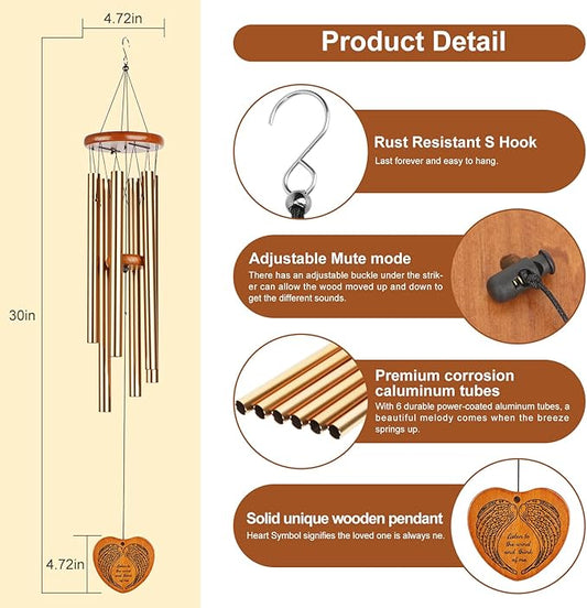 Wind Chimes for Outside,30" Large Deep Tone Sympathy Chimes, Memorial Loss of Loved One Mother Father, Meaningful Bereavement/Memorial/Sympathy Gift in Memory a one