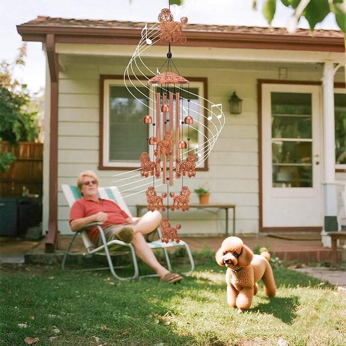 Poodle Wind Chimes for Outside Metal Windchimes Poodle Gifts for Women Men Garden Decor for Patio Yard Memorial for Dog Lovers