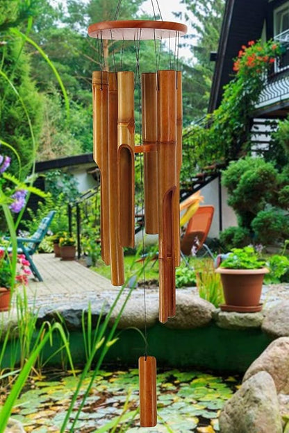 Bamboo Wind Chimes Outdoor,Wooden Wind Chimes for Outside with Melody Deep Tone,38" Classic Zen Garden Windchime for Relaxation, Grace.Home Décor for Patio, Garden or Indoor(FSC Certified)