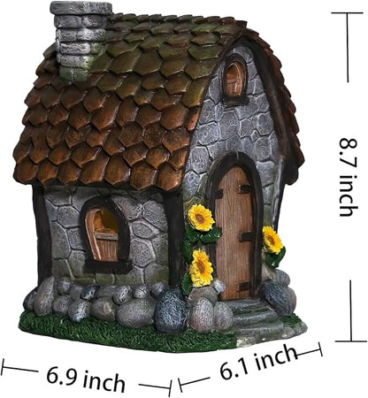 Zayton Garden House Statues Outdoor with Light Yard Resin Decoration Gift Handmade Housewarming Gift for Patio Yard Lawn Waterproof Cracking