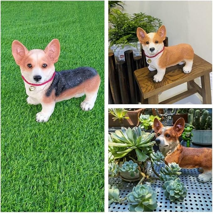 Garden Corgi Statue Dog Figurines Indoor/Outdoor Garden Landscaping Sculpture for Patio, Yard or Lawn Flower Pots Balcony Ornaments