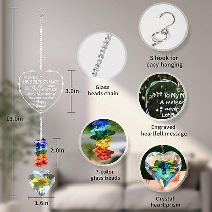 Retirement Suncatcher Gifts for Women, Men - Window Hanging Crystal Heart Prism Sun Catcher Rainbow Maker