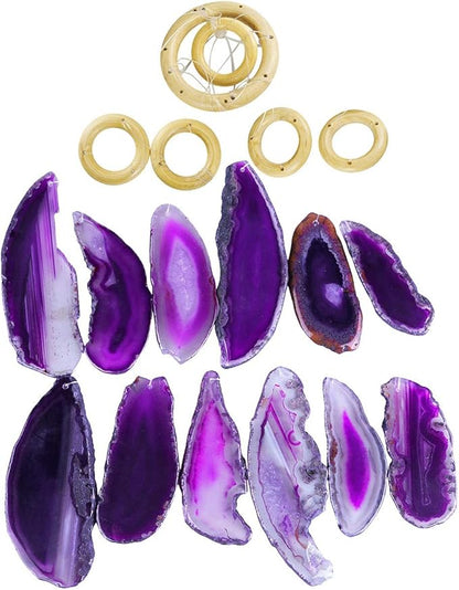 rockcloud Agate Slices Geode Wind Chime Home Garden Decoration Figurine, 20-24 inches, Purple