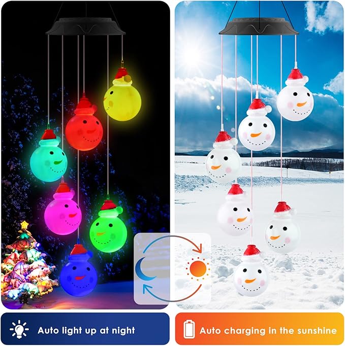 PACETAP Christmas Solar Wind Chimes Outdoor, Color Changing LED Hanging Decor, New Year Garden Decoration for Children/Mom