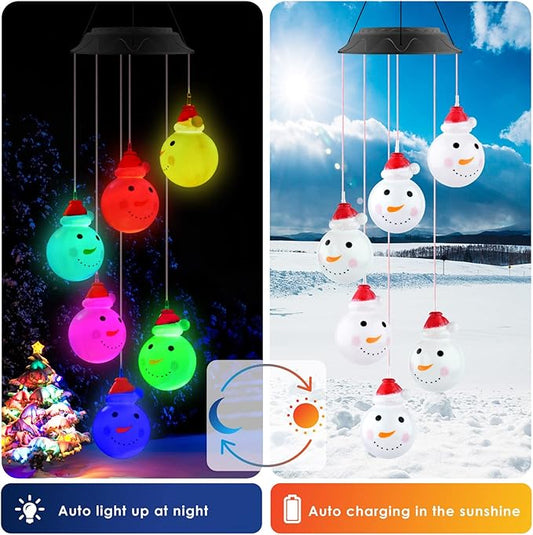 PACETAP Christmas Solar Wind Chimes Outdoor, Color Changing LED Hanging Decor, New Year Garden Decoration for Children/Mom