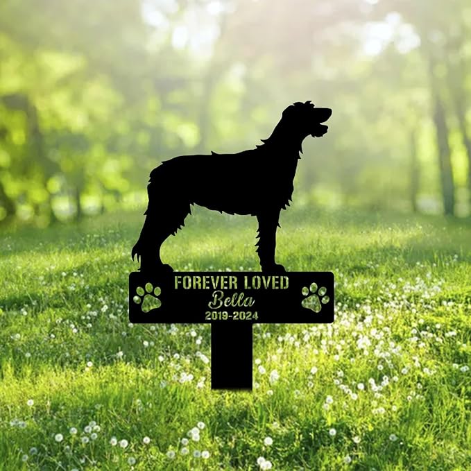 Custom Irish Wolfhound Dog Metal Memorial Garden Stake Personalized Pet Grave Marker Name Sign Remembrance Stake Decor Sympathy Dog Loss,Outdoor Statues for Yard Garden Lawn Patio Pathway Grave.