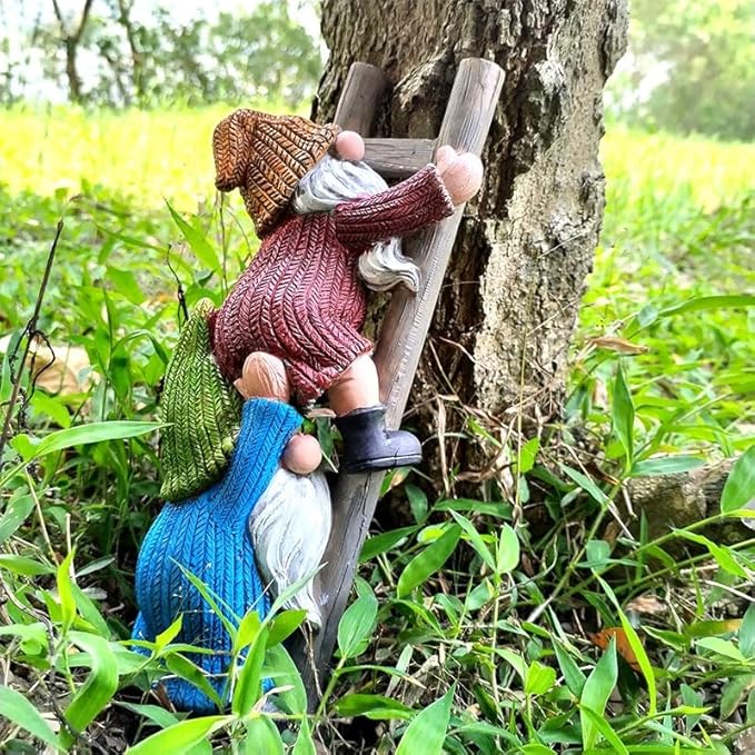 Climbing Gnomes Tree Faces Decor Outdoor for Yard - Cute Gnome Garden Statue Art Resin Dwarf Sculpture for Yard Outdoor Decoration Ornaments