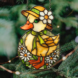 Mosaic Floral Daisy Duck Easter Acrylic Suncatcher Stained Glass Effect Window Car Hanging Christmas Ornament Indoor Outdoor Decor Garden Sun Catcher Panel for Easter Lover for Women Mom Grandma