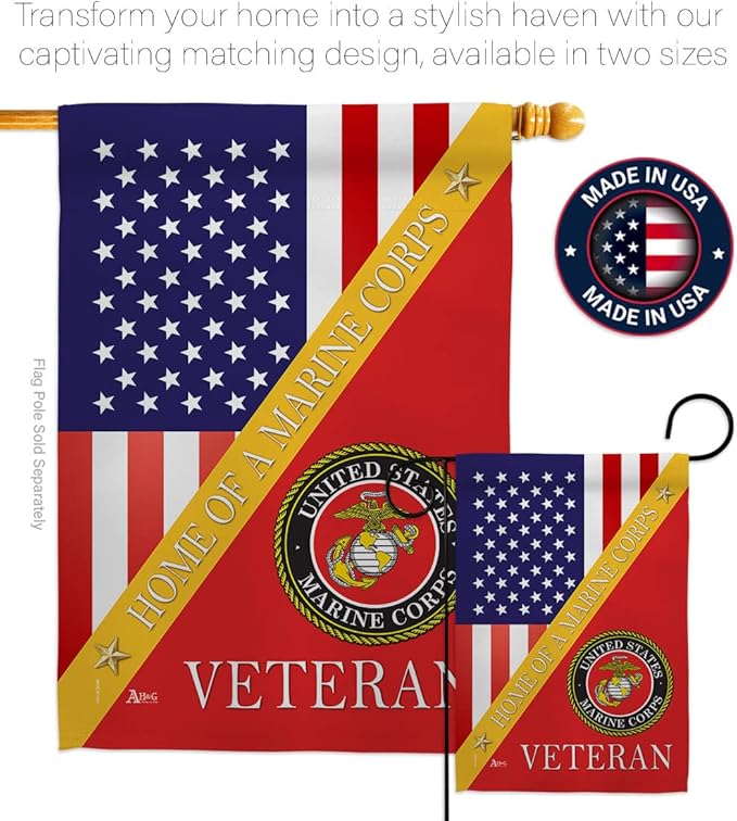 Home of Marine Corps Garden House Flag - Kit Armed Forces USMC Semper Fi United State American Military Veteran Retire Official - Decoration Banner Small Yard Gift Double-Sided Made in USA 28 X 40