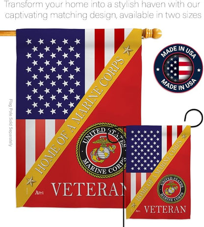 Home of Marine Corps Garden House Flag - Kit Armed Forces USMC Semper Fi United State American Military Veteran Retire Official - Decoration Banner Small Yard Gift Double-Sided Made in USA 28 X 40