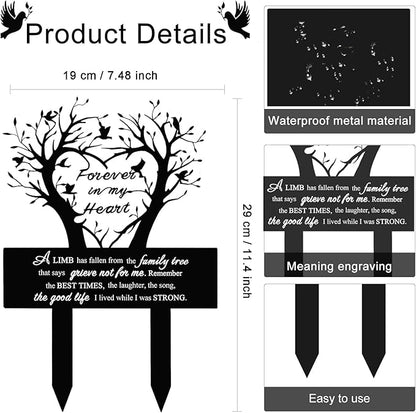 Garden Stake Graves Cemetery Decorations Metal Memorial Grave Markers Family Tree Graveyard Commemorative Plaque for Dad Mom Remembrance Plaque Stake Sympathy Graveside Decor Sign for Outdoor