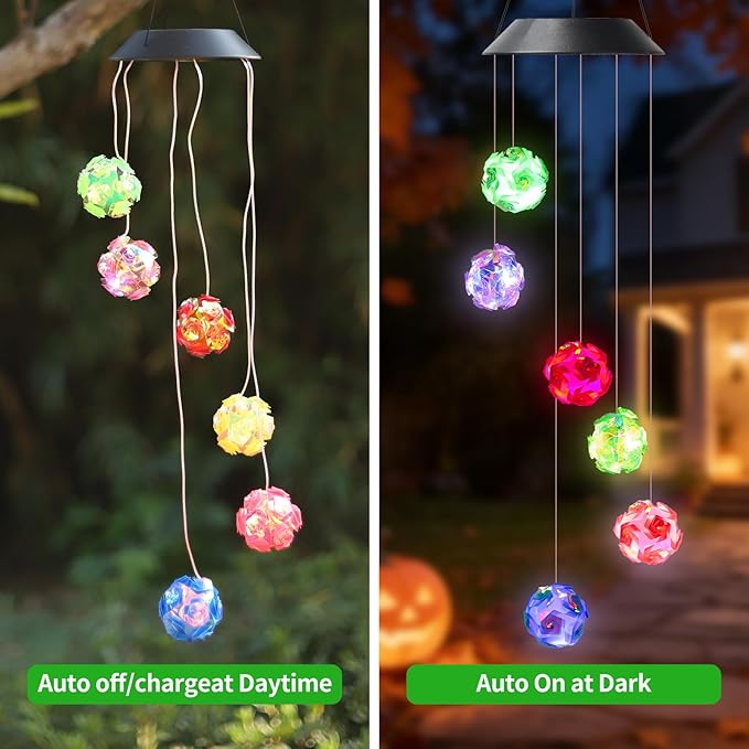 Solar Colorful Ball Wind Chimes for Outside Garden, Patio, Yard – Decor for Festivals/Birthday/Christmas, for Women Mom Home Garden Patio Haing