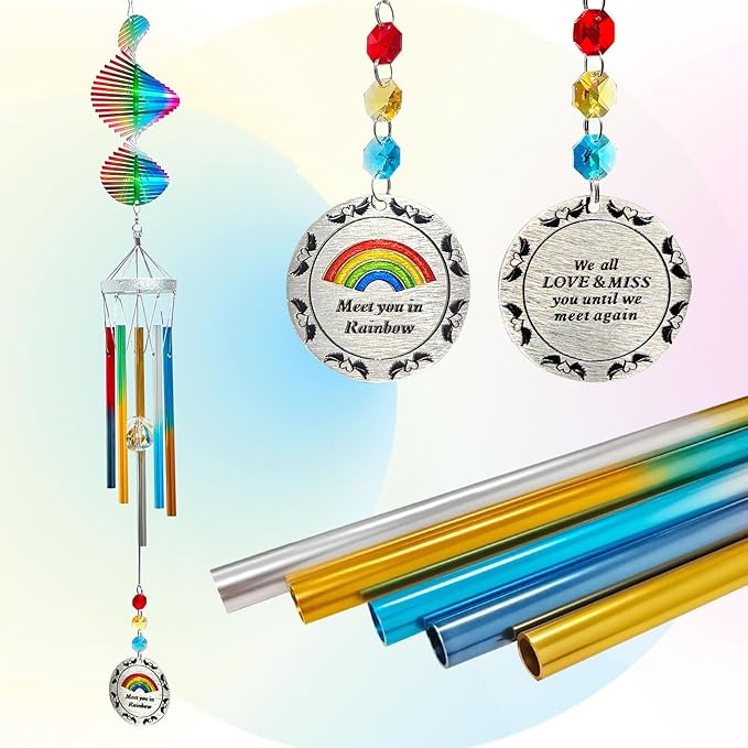 Aoedelyart Wind Chimes for Outside,30in Wind Chimes Spinner with Crystal Create a Rainbow Effect,Windchimes Outdoors Garden Decor,Colorful Patio Backyard Porch Ornaments,Crystal Gift for Women Mom Men