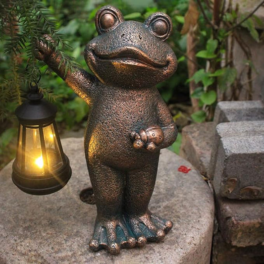 Garden Frog Statue Gifts Outdoor Fairy Garden Accessories Outdoor Lights Solar Garden Frog Decor Art Housewarming Gift for Patio,Yard,Lawn Ornament