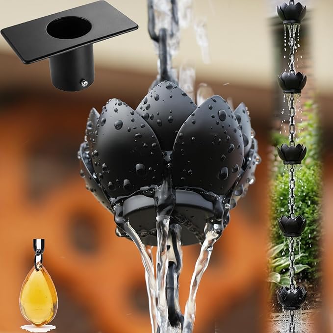 Rain Chain for Gutters Outside 8.5ft Downspout Replacement with 12 Cups Heavy-Duty Black Metal Rain Catcher Divert Rainwater for Gardens Patios & Home （2-Pack）