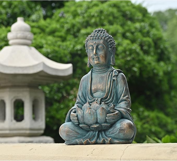 TERESA'S COLLECTIONS Meditating Buddha Statue for Garden Decor with Outdoor Solar Lights, Large Resin Outdoor Decor Garden Statue Sculpture for Home Lawn Yard Decor Gifts for Dad and Mom, 7.1''