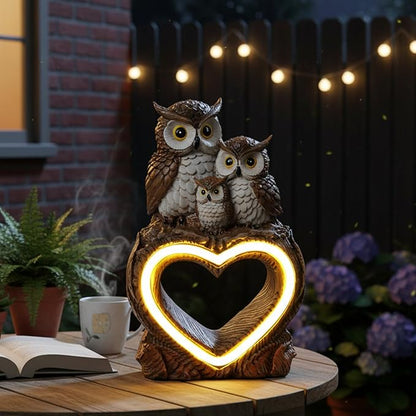 Solar Garden Decor Statues 7" Resin Solar Owl Waterproof Garden Owl Decor for Outside Yard Patio Porch Decoration Gift for Mom Grandma