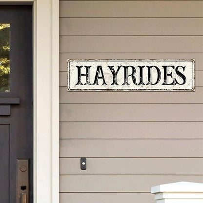 Madcolitote Retro Hay Rides Wood Sign Hay Rides Custom Street Sign Rustic Wooden Wall Art Farmhouse Wall Decor Kitchen Wall Hanger Retro Decoration Sign Housewarming Gift 6x24in
