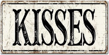 Madcolitote Vintage Kisses Wood Sign Kisses Custom Street Sign Rustic Wooden Wall Art Farmhouse Wall Decor Kitchen Wall Hanger Retro Decoration Sign Housewarming Gift 6x12in