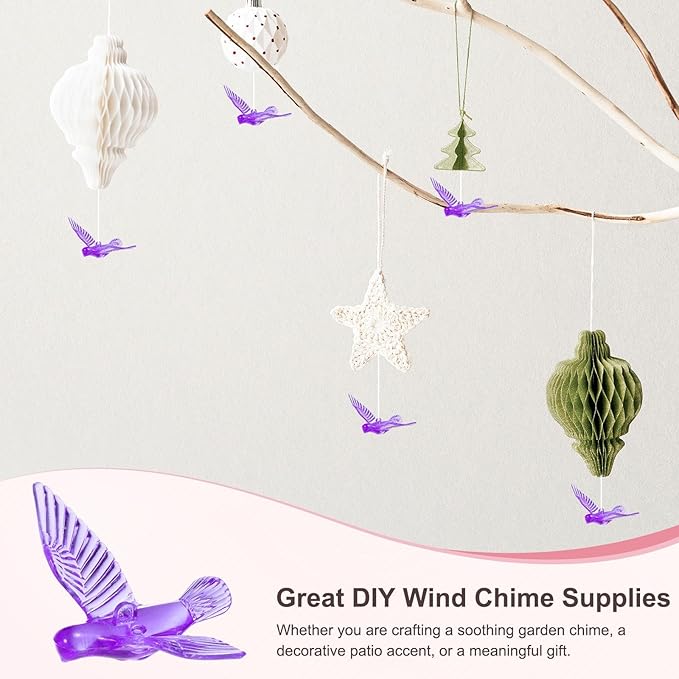 M METERXITY 12-Pack Wind Chime Pendants, 4.3cm Acrylic Peace Dove Shape DIY Wind Chime Parts Supplies for Craft Projects/Custom Home Garden Outdoor Hanging Decorations [Purple]