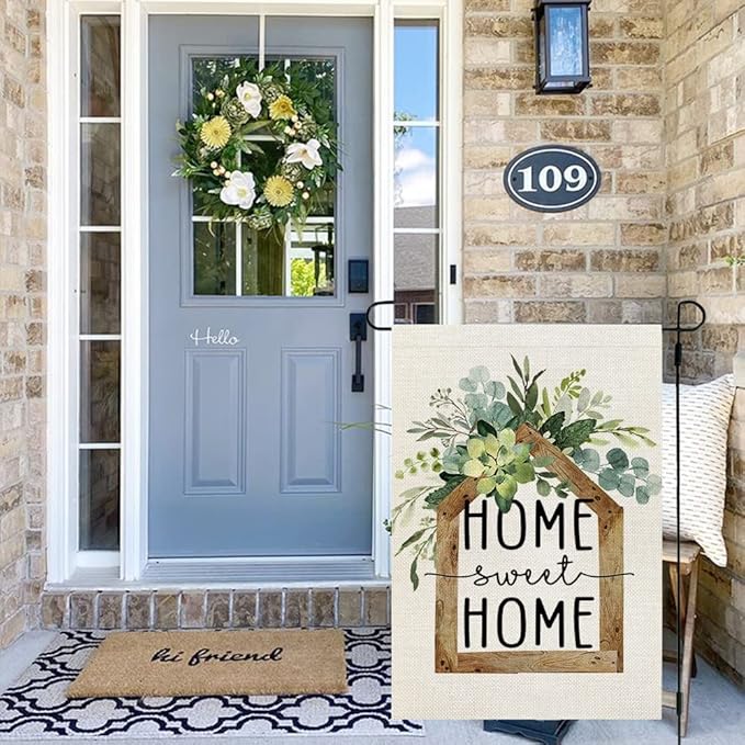 AACORS Eucalyptus Garden Flag 12×18 Inchl Floral Home Sweet Home Decorative Double Sided Holiday Farmhouse Seasonal Outside Decor for Yard AG031
